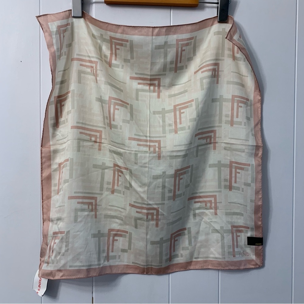 New Old Stock Fendi Square Scarf Cotton Small Patterned Logo Japan Retro Pastel